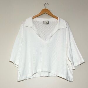 Tuckernuck Ivory Pointelle Knit Gia Polo Shirt